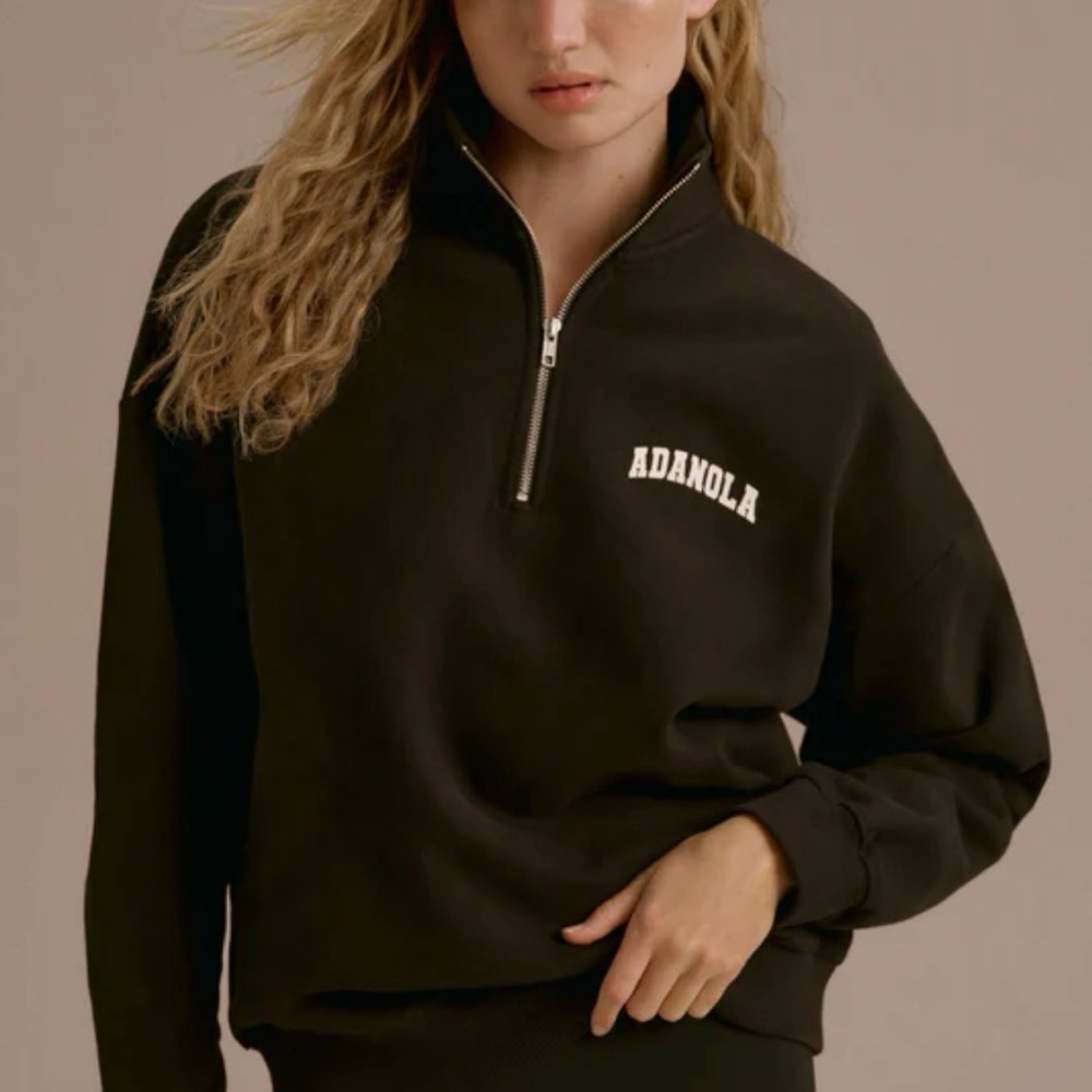 Varsity Oversized Funnel Neck Zip Sweatshirt - Black/Marshmallow White